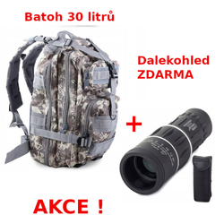 Taktický vojenský batoh survial 30 litrů acu digital urban + Dalekohled zdarma